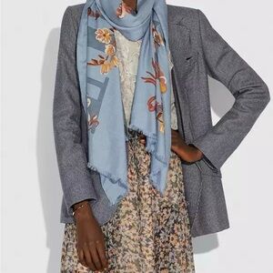 Coach Floral Bow Print Cotton and Silk Oblong Scarf 73214